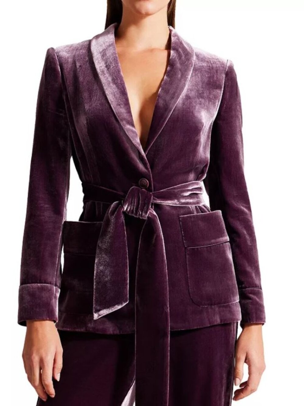 TED BAKER - Purple Velvet Luxury Shawl Collar Tie wrap Jacket Blazer Size 0/US 2